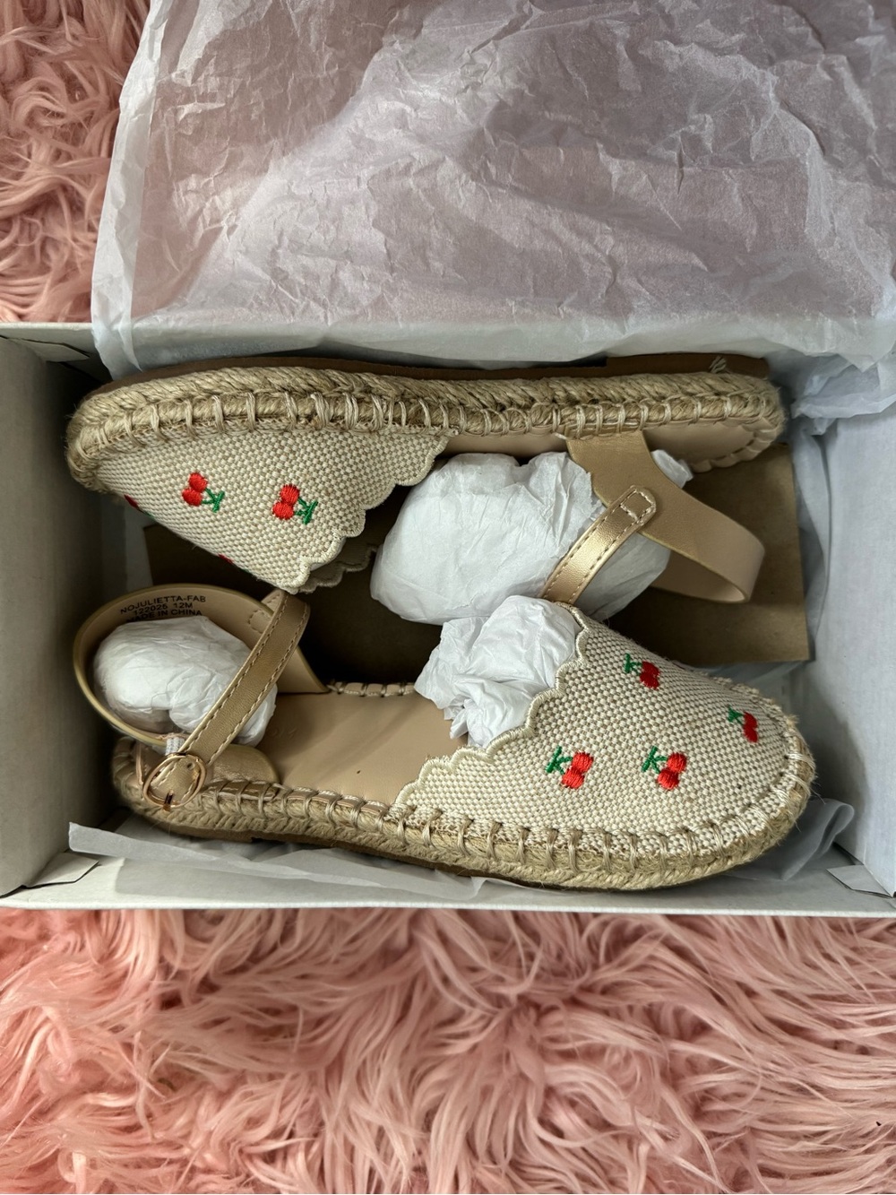Embroidered Beige Espadrille Sandals with Cherry Detail Kids Juliette sandal